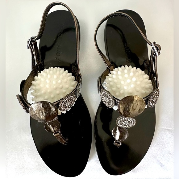 Positano Sandal Vero Cuoio Embellished w/ Black & White Swarovski, Size 38 - Picture 2 of 6
